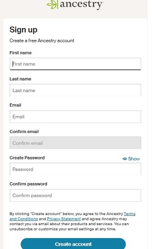ancestry sign up with email